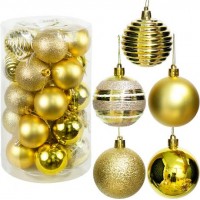 Набір новорічних куль 25шт D6см Золото (5 дизайнів по 5шт) YH-9287 тубус