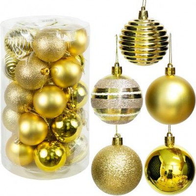 Набір новорічних куль 25шт D6см Золото (5 дизайнів по 5шт) YH-9287 тубус