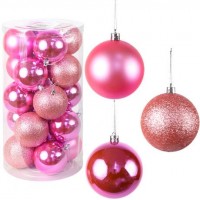 Набір новорічних куль 20шт D6см Рожевий в тубусі YH-9262 Набір новорічних куль 20шт D6см Рожевий в тубусі YH-9262