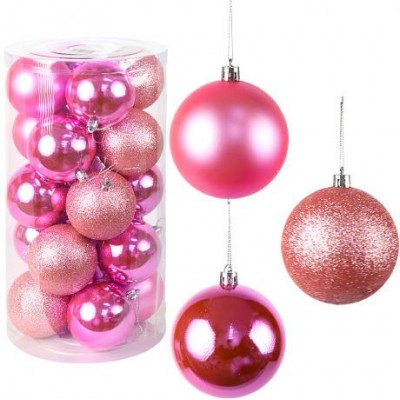 Набір новорічних куль 20шт D6см Рожевий в тубусі YH-9262