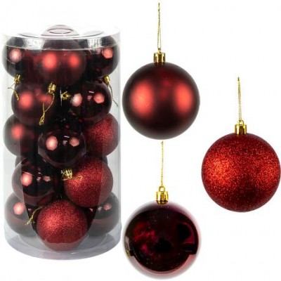 Набір новорічних куль 20шт D6см Бордо в тубусі YH-9262