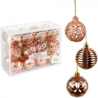 Набір новорічних куль 24шт D6см Рожеве Золото YH-9469 Набір новорічних куль 24шт D6см Рожеве Золото YH-9469