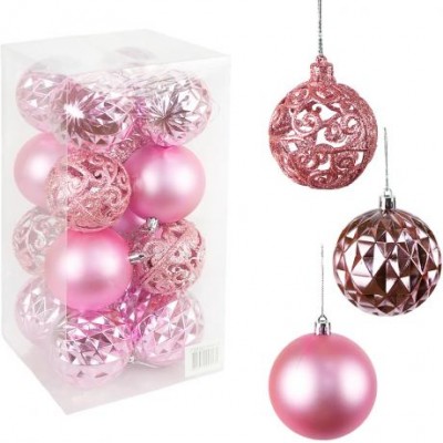 Набір новорічних куль 16шт D8см Рожевий YH-9113
