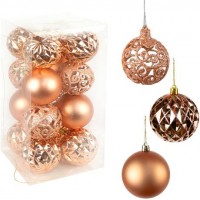 Набір новорічних куль 16шт D8см Рожеве Золото YH-9113