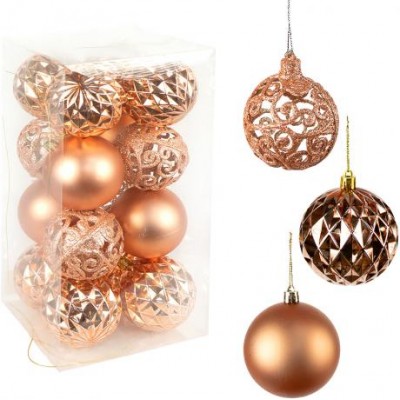 Набір новорічних куль 16шт D8см Рожеве Золото YH-9113