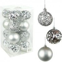 Набір новорічних куль 16шт D8см Срібло YH-9113 Набір новорічних куль 16шт D8см Срібло YH-9113