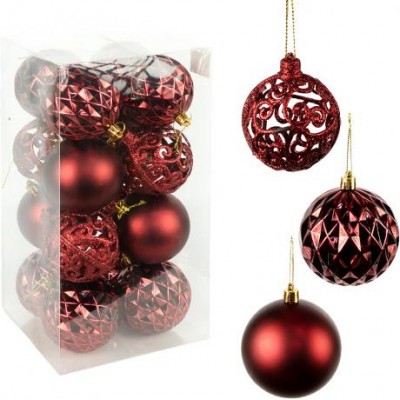 Набір новорічних куль 16шт D8см Бордо YH-9113