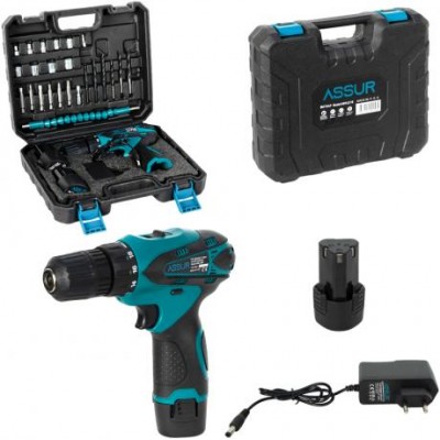 Акумуляторний дриль 12V з патроном 10мм, набір 24 предмета в кейсі ASR058