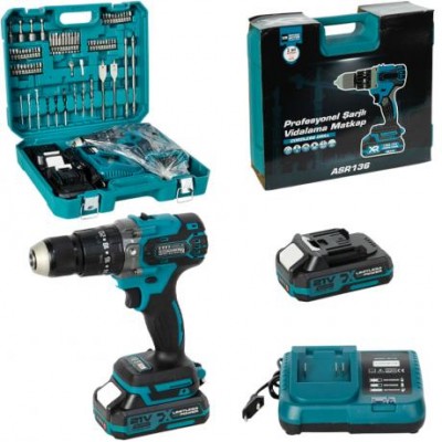 Акумуляторний ударний дриль 13мм 21V безщітковий, з набором аксесуарів,кейс+коробка ASR136