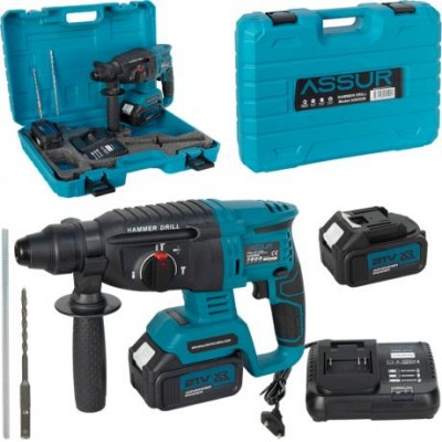 Акумуляторний перфоратор 21V, 2 акумулятори 3000 mAh, набір у кейсі ASR509