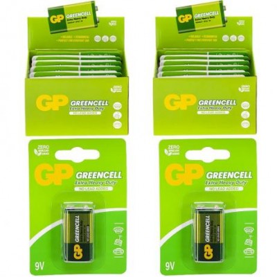 Батарейка GP GREENCELL 9.0V солевая, 1604GLF-U1, 6F22 (крона) GP-002212