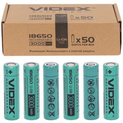 Аккумуляторы VIDEX Li-Ion 18650-P(БЕЗ ЗАЩИТЫ) 3000mAh