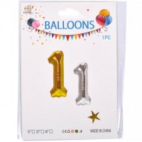 Шарик цифры метализированый №1  40см золото/серебро