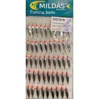Блесна средняя Mildas №19 белая на 3 крючка (50 шт.) Блесна средняя Mildas №19 белая на 3 крючка (50 шт.)
