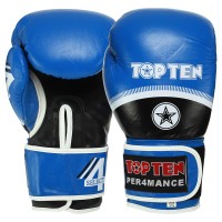 Перчатки боксерские кожаные TT PERFORMANCE 10-14oz черно-синий TOP-041BL