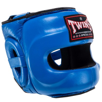 Шлем боксерский с бампером кожаный TWINS STEEL FRAME BO-0573 Синий