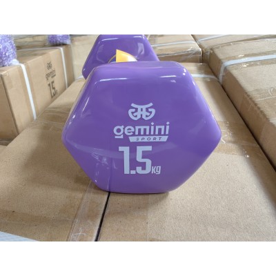 Гантель для фитнеса с виниловым покрытием 2шт по 1.5кг Gemini Sport GSD-1.5PUR