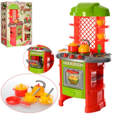 гр Кухня №7 0847 (3) Technok Toys, плита, полички, посуд, каструля, чайник, пательня, лопатки, в коробці