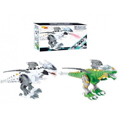 Динозавр 6818 (482) 2 цвета, на батарейках, ходит, дышит паром, подсветка глаз и пасти, звук, в коробке