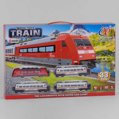 Залізниця JHX 8813 (242) Пасажирський поїзд, на батарейках, 33 елементи, 3 вагони, звук, світло, аксесуари, в коробці