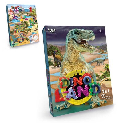 гр Ігровий набір Dino land 7в1 DL-01-01U УКР. (5) Danko Toys, тісто, настільна гра, сніг, формочки