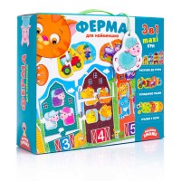 гр Гра настільна Ферма 3 в 1 (укр) VT 2901-03 (5) Vladi Toys, 12 элементов пазла, 4 игровых поля, фишки, в коробке