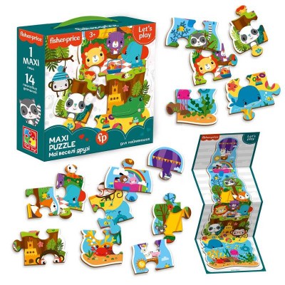 гр Maxi puzzle Fisher Price. Мої веселі друзі VT1711-10 укр (6) Vladi Toys 14 элементов, постер, в коробці