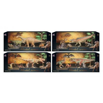 Набор динозавров Q 9899 W7 (12) 4 вида, 6 элементов, 4 динозавра, 2 аксессуара, в коробке