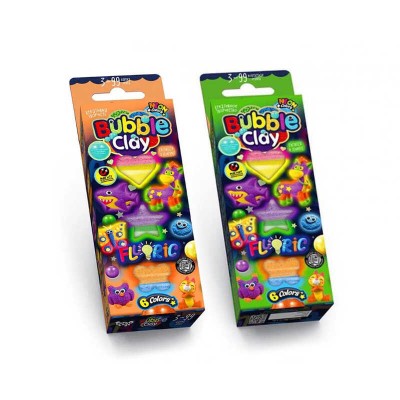 гр Повітряний пластилін Bubble Clau Fluoric BBC-FL-6-01U,02U 6 кольорів УКР. (30) Danko toys, 6 кольорів