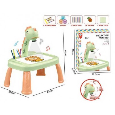 Столик з проєктором YM 2220 (242) Динозаврик, підсвічування, мелодія, 3 диски, альбом, 12 фломастерів, в коорбці