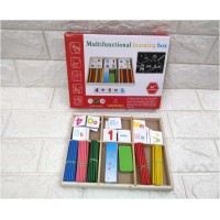 Дерев’яна іграшка Математика C 52559 (100) “Multifunctional learning box”, палички, цифри, знаки, дошка для малювання крейдою, у коробці