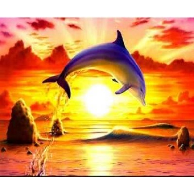 Картина за номерами HCEG 30388 (30) TK Group, Дельфіни на заході сонця, 30х40см, в коробці