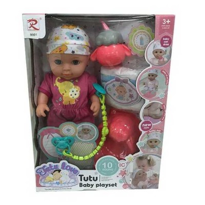 Пупс 9561 (24) Tutu Baby playset, музичний чіп, характерні звуки та фрази, заплющує очі, аксесуари, в коробці