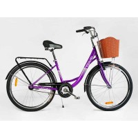 Велосипед міський Corso «TRAVEL» 26`` TR-1096 (1) колір фіолетовий, одношвидкісний, сталева рама 16.5``, корзина, багажник