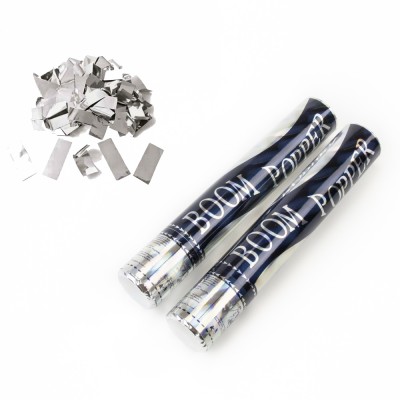 Хлопушка пневматическая 30см с прямоугольниками (серебряными)