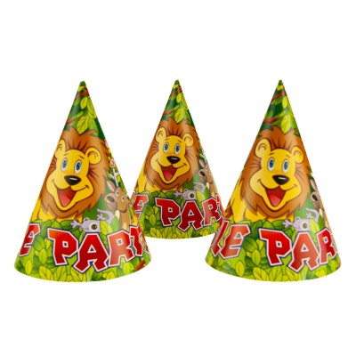 Бумажные праздничные колпачки 20см Джунгли (уп. 10шт) Бумажные праздничные колпачки 20см Джунгли (уп. 10шт)