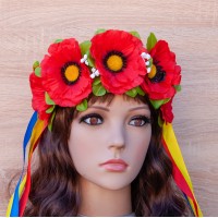 Украинский веночек на ободке Пава с красными маками 4143