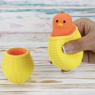 Игрушка антистресс Фуфлик Цыпленок оранжевый в желтой корзинке