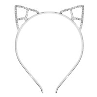 Ушки Кошки на ободке со стразами (серебряные)