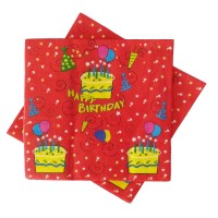 Салфетки Happy Birthday красные (уп. 20шт)