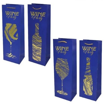 Пакет подарочный бумажный под бутылку "Wine party" 12*36*9см
