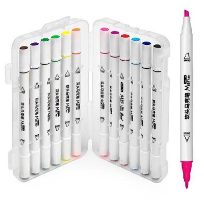 Маркеры двухсторонние белый корпус 12цв