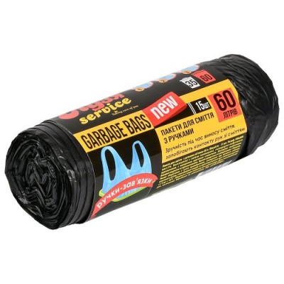 Пакеты для мусора с ручками "Strong" 60л 15шт/уп 60*80см