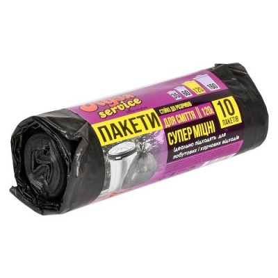 Пакеты для мусора сверхпрочные 120л 10шт/уп 70*105см