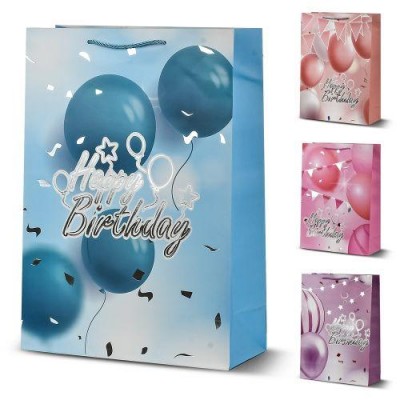 Пакет подарочный бумажный M "Happy birthday" 26*32*10см