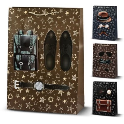 Пакет подарочный бумажный M "Men's style 3D" 26*32*10см