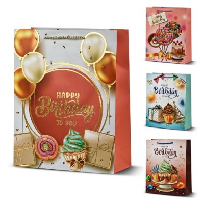 Пакет подарочный бумажный S "Happy birthday" 18*23*10см