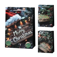 Пакет новогодний бумажный S "Merry Christmas" 17*24*8см	