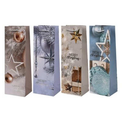 Пакет новогодний бумажный под бутылку "Christmas magic" 12*9*35см