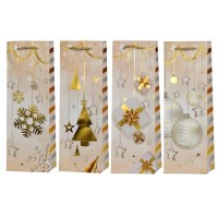 Пакет новогодний бумажный под бутылку "Christmas stars" 12*9*35см	